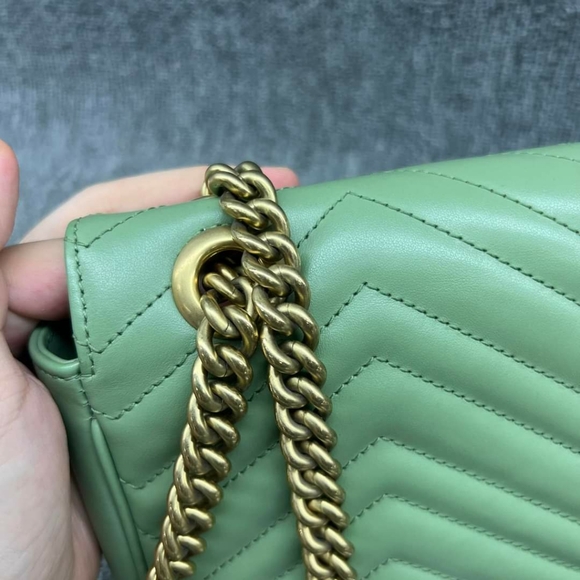 100% Authentic GUCCI GG Marmont Green Small Leather Shoulder Bag - Picture 3 of 16